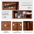 Meuble TV Costway en Bambou avec Porte en Rotin PE et 2 Tiroirs pour TV jusqu'à 65 pouces Marron/Naturel