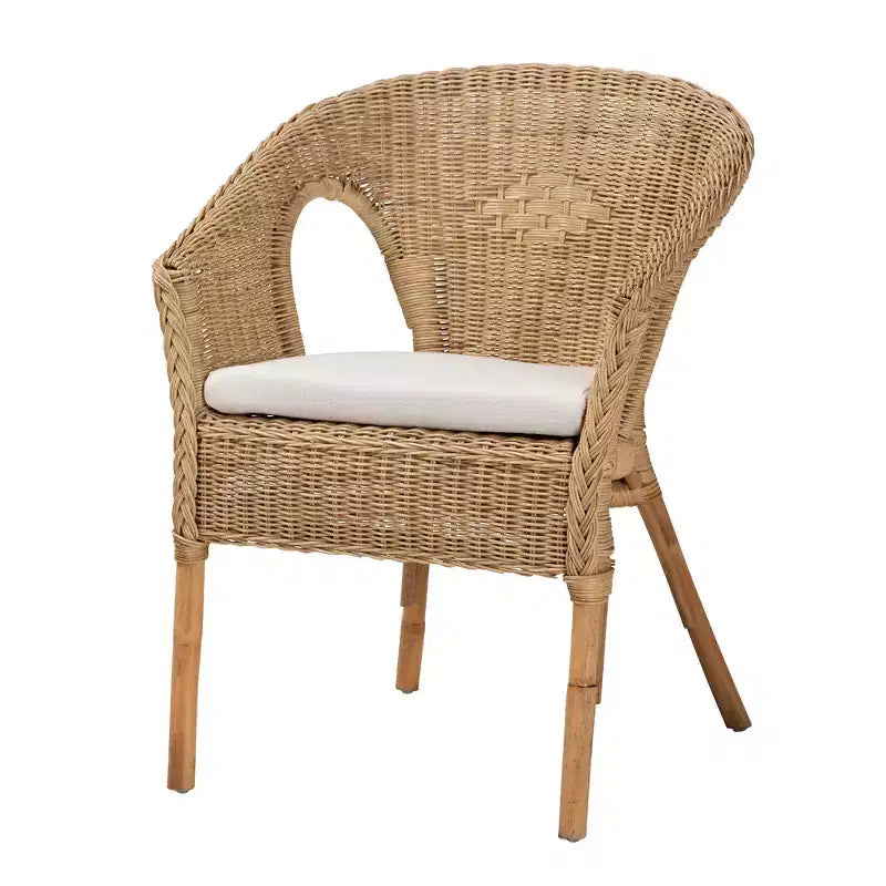 Chaise de salle à manger bali & pari Abbey en rotin ancien marron naturel, style bohème moderne
