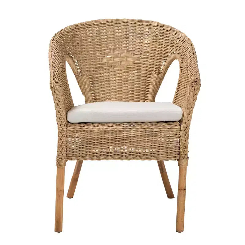 Chaise de salle à manger bali & pari Abbey en rotin ancien marron naturel, style bohème moderne