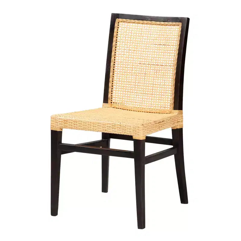 Chaise de salle à manger bohème moderne Lingga de bali & pari, en acajou brun foncé et rotin naturel