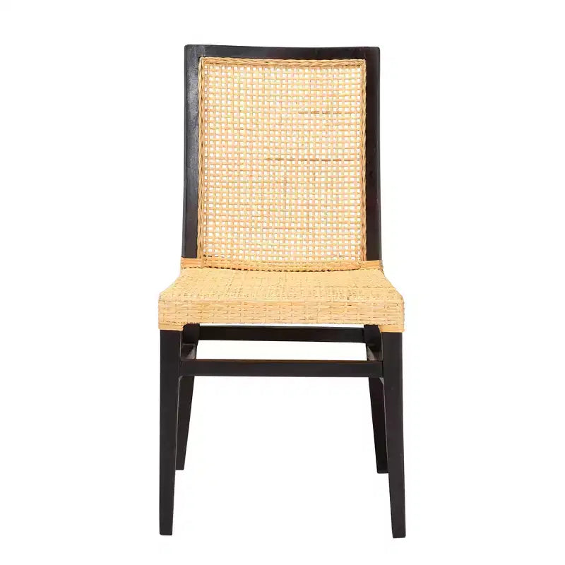 Chaise de salle à manger bohème moderne Lingga de bali & pari, en acajou brun foncé et rotin naturel