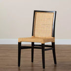 Chaise de salle à manger bohème moderne Lingga de bali & pari, en acajou brun foncé et rotin naturel