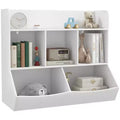 Qaba Kids Toy Shelf, 3 Tier Kids Bookcase with 5 Compartments, Anti-Tip Device, Toy Organizer for Nursery, Living Room, Playroom, Classroom, White