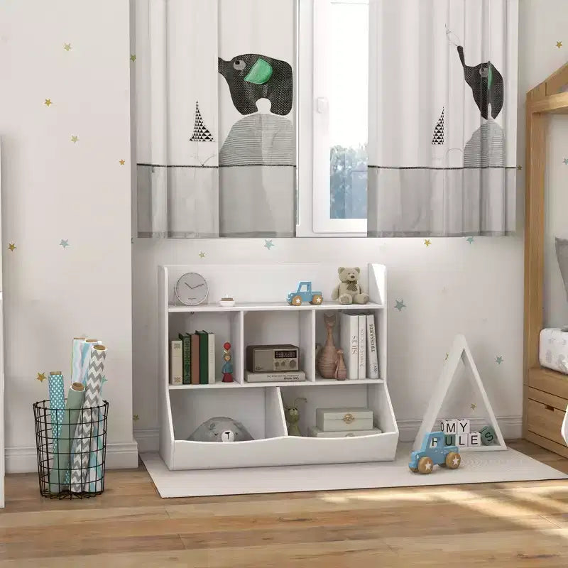 Étagère à jouets Qaba pour enfants, bibliothèque pour enfants à 3 niveaux avec 5 compartiments, dispositif anti-basculement, organisateur de jouets pour chambre d'enfant, salon, salle de jeux, salle de classe, blanc