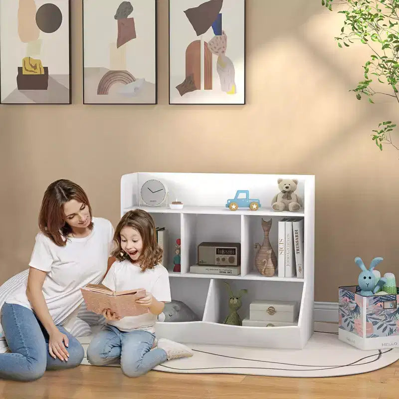 Étagère à jouets Qaba pour enfants, bibliothèque pour enfants à 3 niveaux avec 5 compartiments, dispositif anti-basculement, organisateur de jouets pour chambre d'enfant, salon, salle de jeux, salle de classe, blanc
