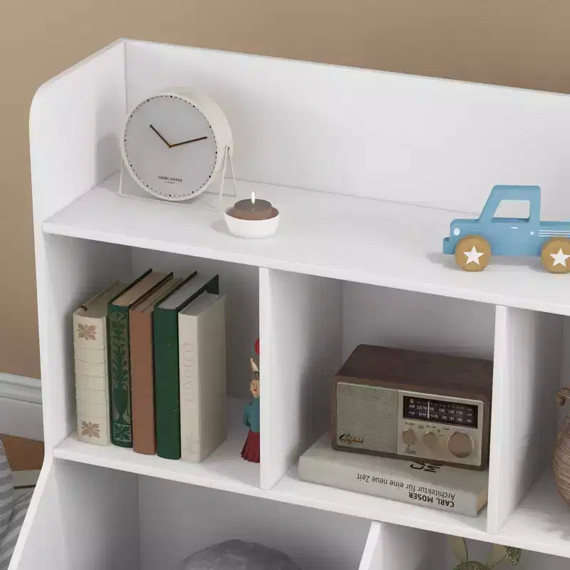 Étagère à jouets Qaba pour enfants, bibliothèque pour enfants à 3 niveaux avec 5 compartiments, dispositif anti-basculement, organisateur de jouets pour chambre d'enfant, salon, salle de jeux, salle de classe, blanc