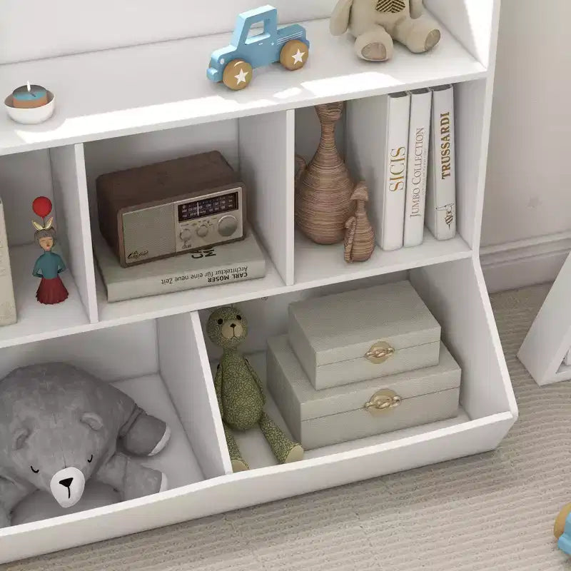 Étagère à jouets Qaba pour enfants, bibliothèque pour enfants à 3 niveaux avec 5 compartiments, dispositif anti-basculement, organisateur de jouets pour chambre d'enfant, salon, salle de jeux, salle de classe, blanc