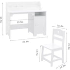 Ensemble bureau et chaise pour enfants Garvee, bureau d'étude pour enfants avec étagère, meuble de rangement, table d'étude en bois pour enfants, blanc