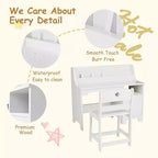 Ensemble bureau et chaise pour enfants Garvee, bureau d'étude pour enfants avec étagère, meuble de rangement, table d'étude en bois pour enfants, blanc