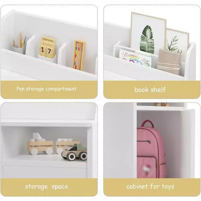 Ensemble bureau et chaise pour enfants Garvee, bureau d'étude pour enfants avec étagère, meuble de rangement, table d'étude en bois pour enfants, blanc