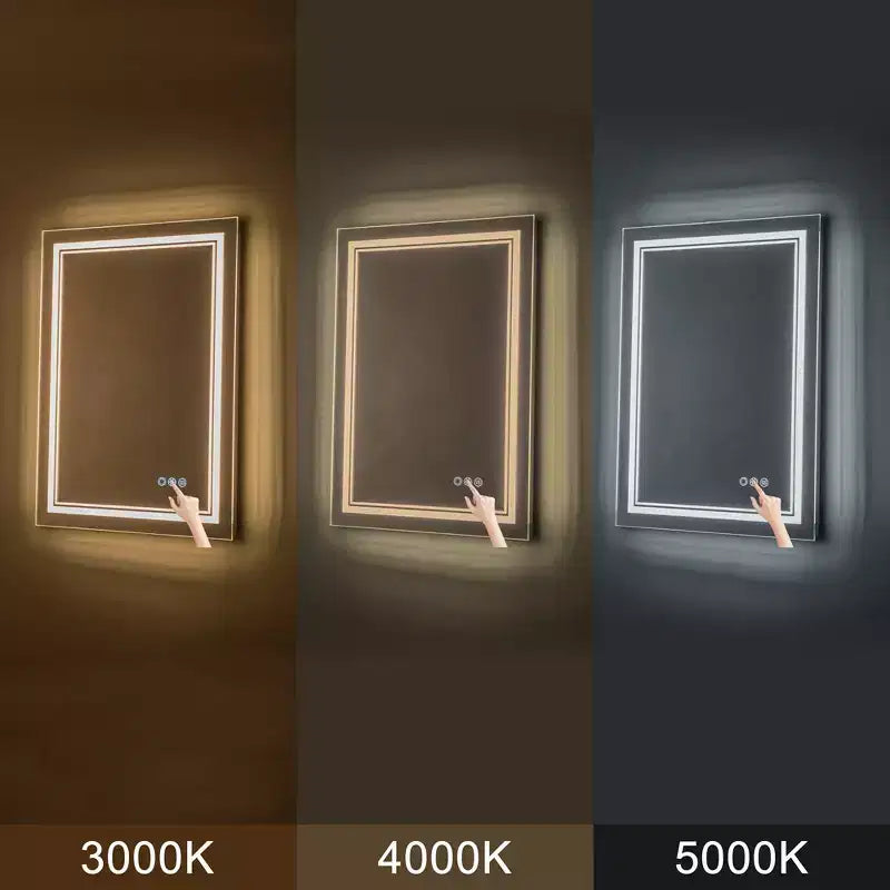 Miroir de courtoisie de salle de bain LED dimmable, sans cadre, rectangulaire, antibuée et à changement de couleur, C Cattleya
