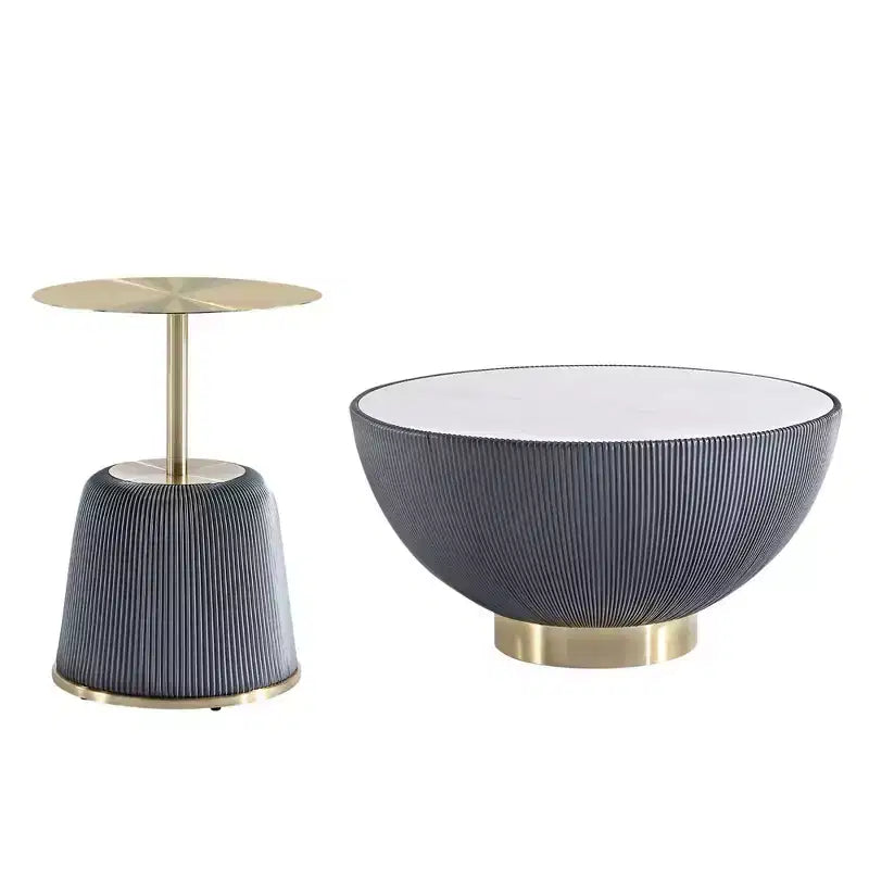 Manhattan Comfort Ensemble de 2 tables basses et tables d'appoint Anderson en similicuir avec plateau en métal
