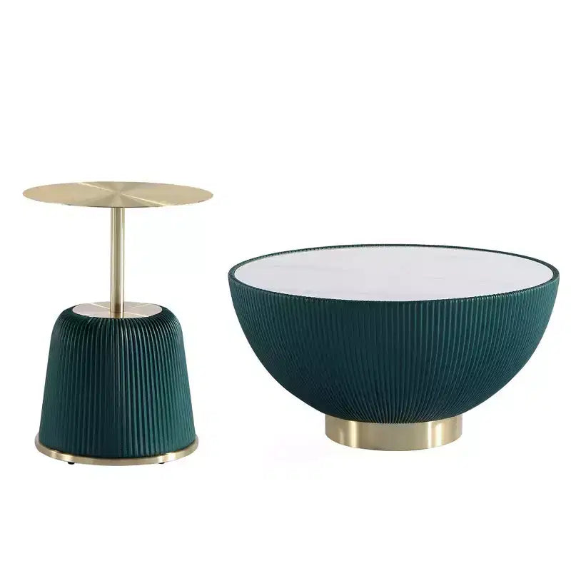 Manhattan Comfort Ensemble de 2 tables basses et tables d'appoint Anderson en similicuir avec plateau en métal