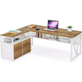 Lantine L Shaped Desk with Drawer Cabinet, 63 Executive Computer Desk and lateral File Cabinet for Home Office