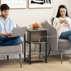 Costway Table de Chevet 1/2 PCS Table d'appoint à 3 Niveaux avec Station de Charge Ports USB et Prises de Courant Gris et Noir