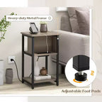 Costway Table de Chevet 1/2 PCS Table d'appoint à 3 Niveaux avec Station de Charge Ports USB et Prises de Courant Gris et Noir