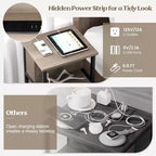Costway Table de Chevet 1/2 PCS Table d'appoint à 3 Niveaux avec Station de Charge Ports USB et Prises de Courant Gris et Noir
