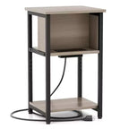 Costway Table de Chevet 1/2 PCS Table d'appoint à 3 Niveaux avec Station de Charge Ports USB et Prises de Courant Gris et Noir