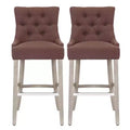 WestinTrends 29 Linen Tufted Buttons Upholstered Wingback Bar Stool (Set of 2), Brown