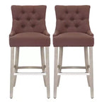 WestinTrends 29 Linen Tufted Buttons Upholstered Wingback Bar Stool (Set of 2), Brown