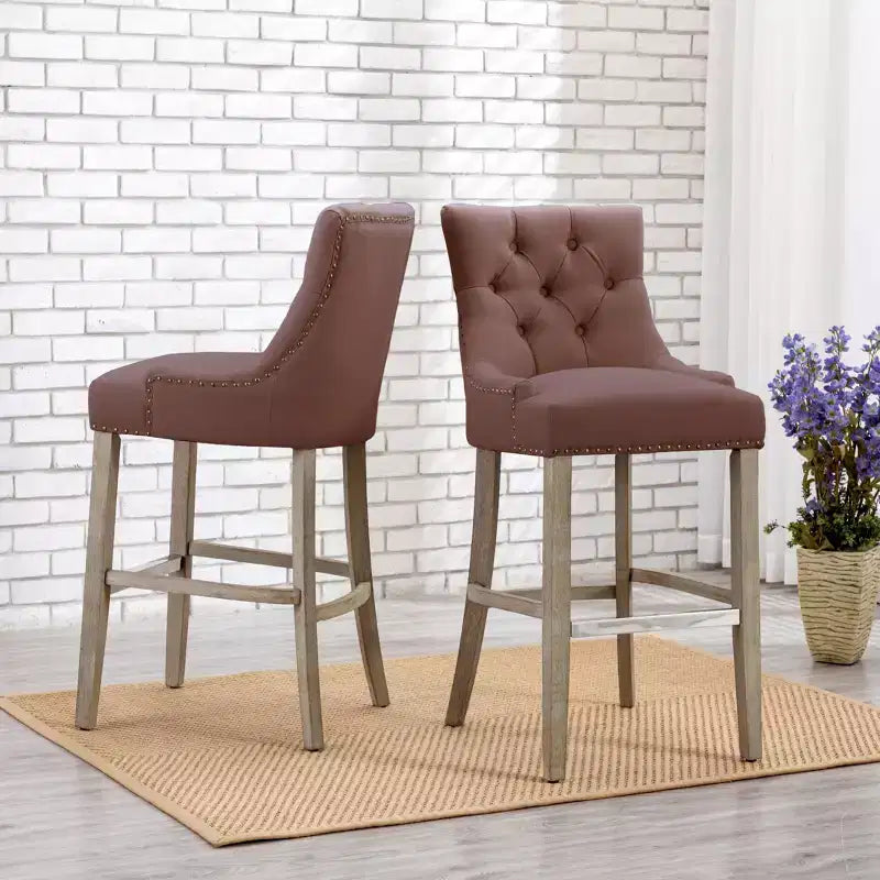 Tabouret de bar à dossier ailé capitonné WestinTrends 29 en lin (ensemble de 2), marron