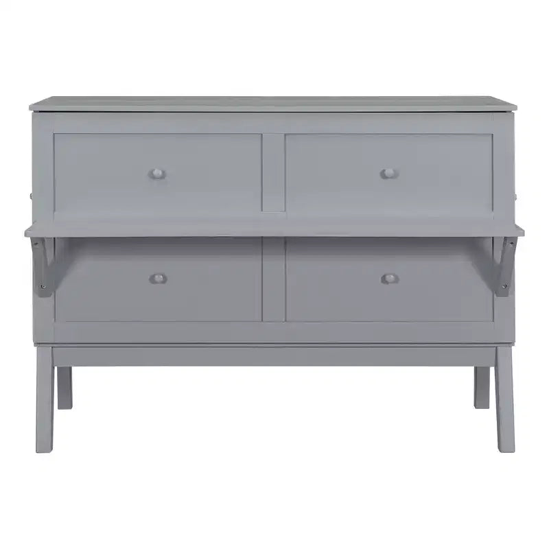 Lit escamotable grand lit/queen size avec port USB et étagères amovibles de chaque côté, blanc/gris, 4A -ModernLuxe