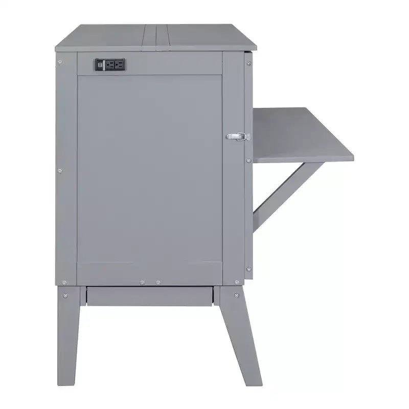 Lit escamotable grand lit/queen size avec port USB et étagères amovibles de chaque côté, blanc/gris, 4A -ModernLuxe