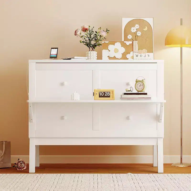 Lit escamotable grand lit/queen size avec port USB et étagères amovibles de chaque côté, blanc/gris, 4A -ModernLuxe