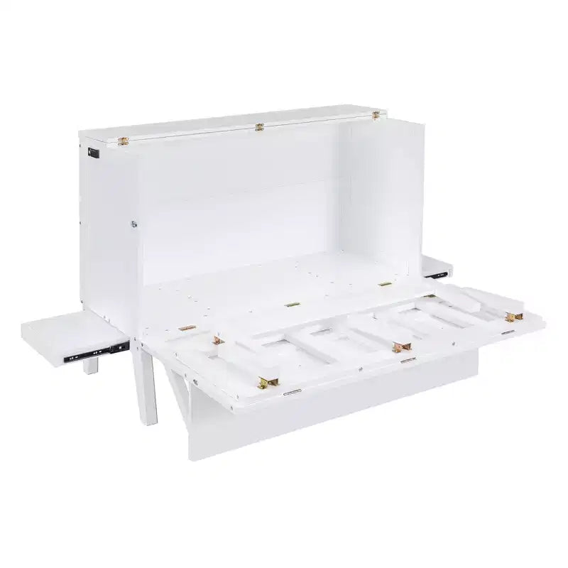 Lit escamotable grand lit/queen size avec port USB et étagères amovibles de chaque côté, blanc/gris, 4A -ModernLuxe