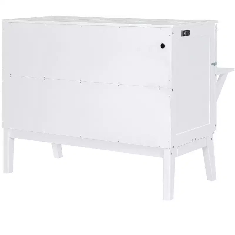 Lit escamotable grand lit/queen size avec port USB et étagères amovibles de chaque côté, blanc/gris, 4A -ModernLuxe