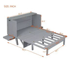 Lit escamotable grand lit/queen size avec port USB et étagères amovibles de chaque côté, blanc/gris, 4A -ModernLuxe
