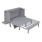 Lit escamotable grand lit/queen size avec port USB et étagères amovibles de chaque côté, blanc/gris, 4A -ModernLuxe