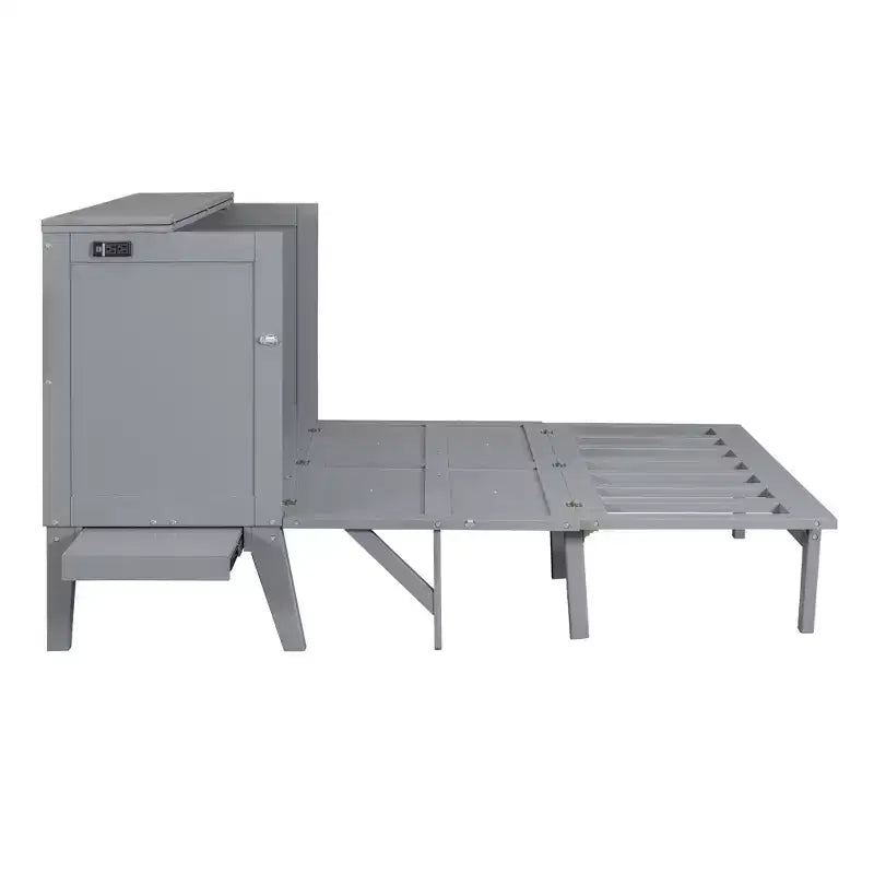 Lit escamotable grand lit/queen size avec port USB et étagères amovibles de chaque côté, blanc/gris, 4A -ModernLuxe