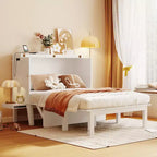 Full/Queen Size Murphy Bed with USB Port and Removable Shelves on Each Side, White/Gray, 4A -ModernLuxe