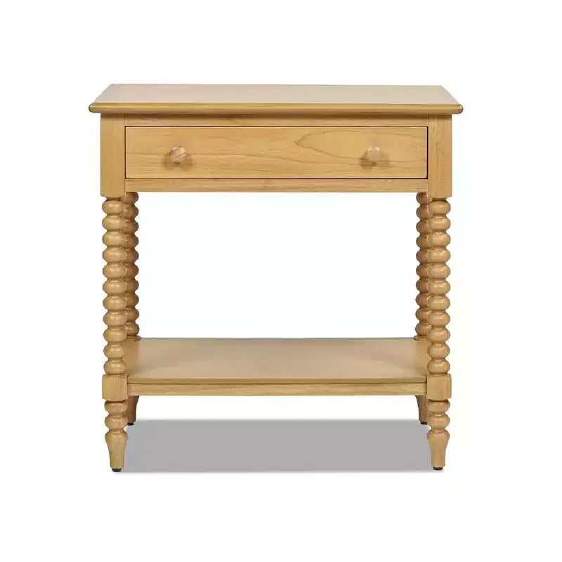 Easton 28 Modern Farmhouse Turned 1-Drawer Storage Side Table with Shelf, Natural Brown Wood