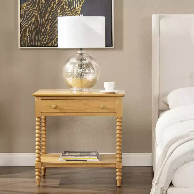 Table d'appoint de rangement Easton 28 Modern Farmhouse avec 1 tiroir et une étagère, bois brun naturel