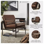 Fauteuil d'appoint Signature Design by Ashley Puckman, cuir véritable marron, cadre en métal bronze, style industriel moderne