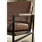 Fauteuil d'appoint Signature Design by Ashley Puckman, cuir véritable marron, cadre en métal bronze, style industriel moderne
