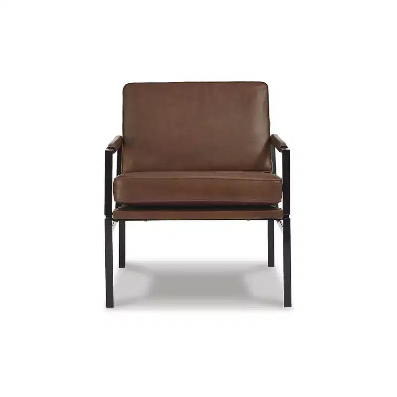 Fauteuil d'appoint Signature Design by Ashley Puckman, cuir véritable marron, cadre en métal bronze, style industriel moderne
