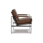 Fauteuil d'appoint Signature Design by Ashley Puckman, cuir véritable marron, cadre en métal bronze, style industriel moderne
