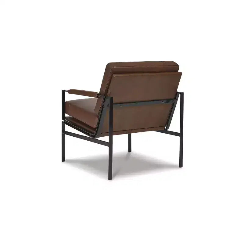 Fauteuil d'appoint Signature Design by Ashley Puckman, cuir véritable marron, cadre en métal bronze, style industriel moderne
