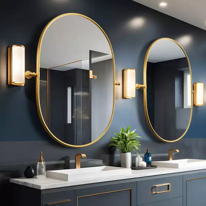 Dovelina Ensemble de 2 Miroirs de Salle de Bain Ovales Pivotants à Cadre Métallique