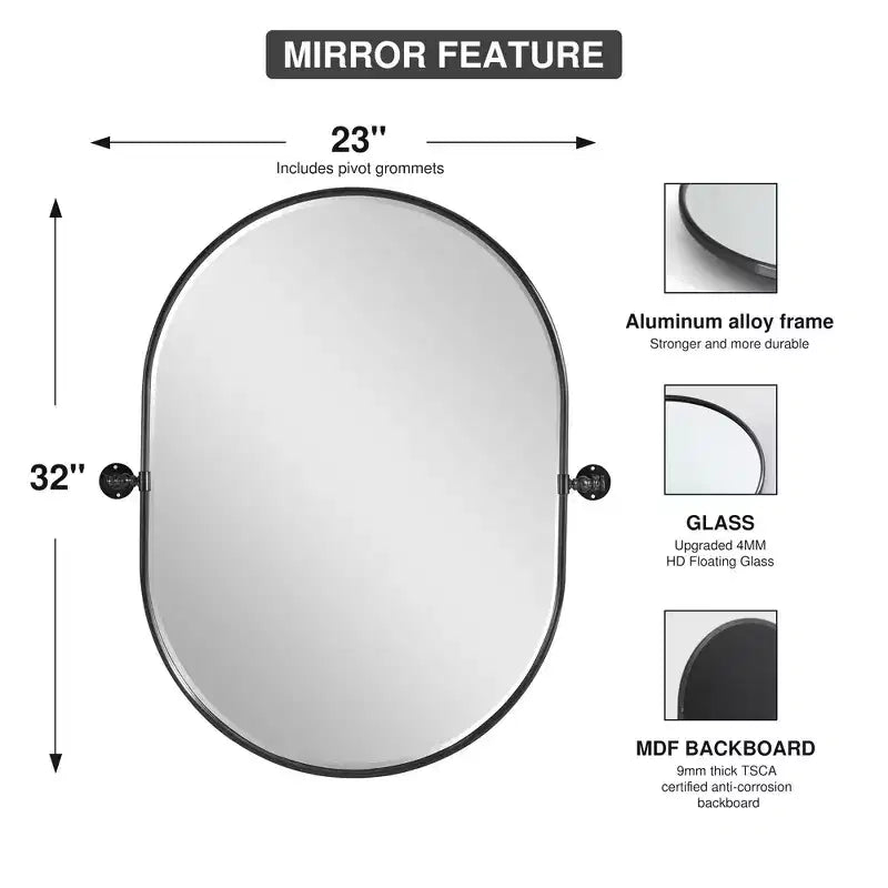 Dovelina Ensemble de 2 Miroirs de Salle de Bain Ovales Pivotants à Cadre Métallique