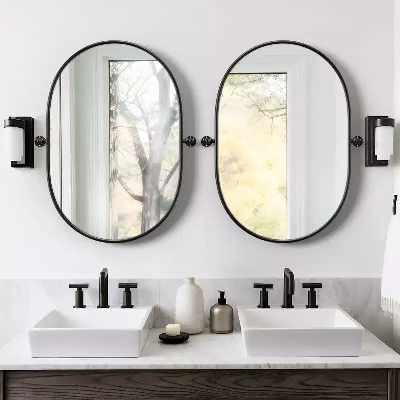 Dovelina Ensemble de 2 Miroirs de Salle de Bain Ovales Pivotants à Cadre Métallique