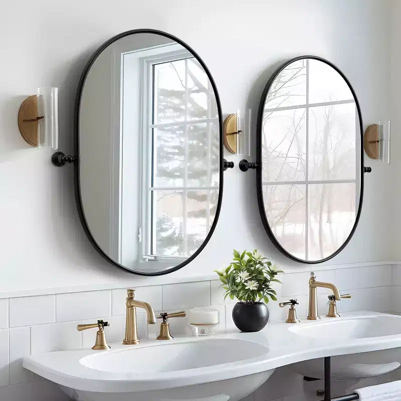 Dovelina Ensemble de 2 Miroirs de Salle de Bain Ovales Pivotants à Cadre Métallique