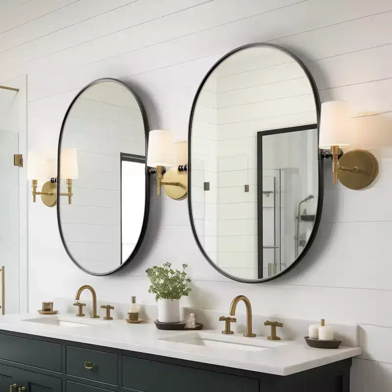 Dovelina Ensemble de 2 Miroirs de Salle de Bain Ovales Pivotants à Cadre Métallique