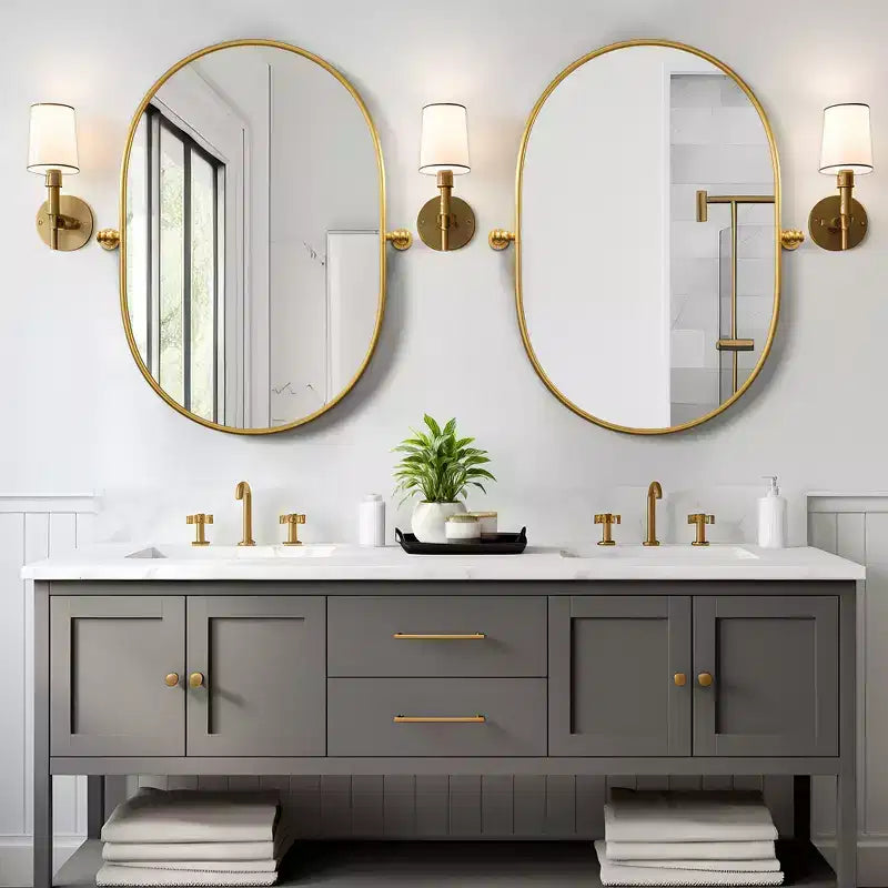 Dovelina Ensemble de 2 Miroirs de Salle de Bain Ovales Pivotants à Cadre Métallique