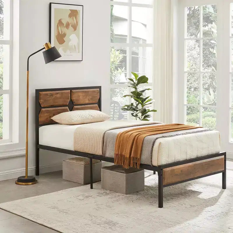Cadre de lit VECELO avec tête de lit en bois, lit plateforme robuste