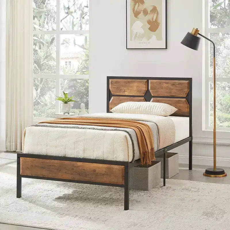 Cadre de lit VECELO avec tête de lit en bois, lit plateforme robuste