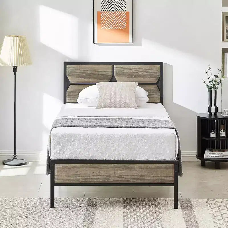 Cadre de lit VECELO avec tête de lit en bois, lit plateforme robuste